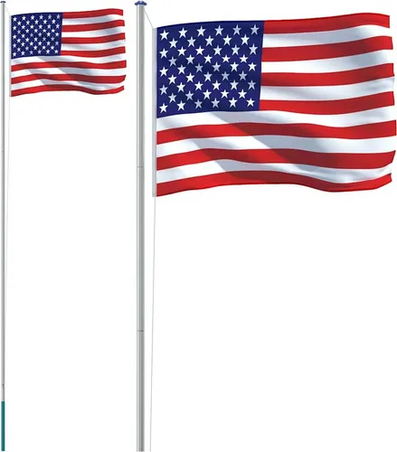 vidaXL Flagge der Vereinigten Staaten mit 6,23 m Aluminium-Mast - Fahnenmasten: Wetterfester Aluminium-Mast mit einstellbarer Höhe und stabiler Bodenhülse für sicheren Halt. Ideal für Garten, Partys und Sportveranstaltungen!