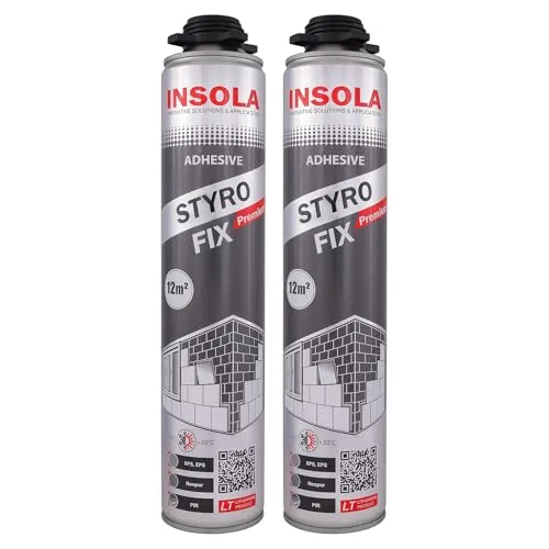 WDVS Klebeschaum 850 ml – INSOLA Styro Fix Premium PU-Kleber für EPS, XPS, NEOPOR, PIR, PF, OSB, Aluminium, Beton, Holz – Dämmstoffkleber für Fassade & Innenbereich