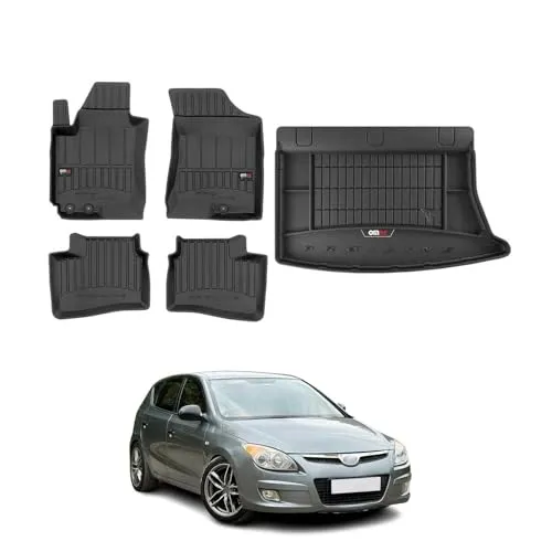 OMAC Auto-Fußmatten Kofferraumwanne Set für Hyundai i30 (2007-2012) - Fahrzeugspezifische Gummi-Fußmatten für Hyundai i30, rutschfest und wasserdicht für optimalen Schutz und einfache Reinigung.