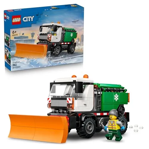 LEGO City Snowplough Truck Toy - Model Kit w/a Minifigure, Tools & Gritter Function - Birthday Gift Idea for 6+ Year Old Boys & Engineering Fans - 60490