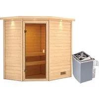 Woodfeeling Sauna Jella mit 9 kW Ofen und LED-Dachkranz