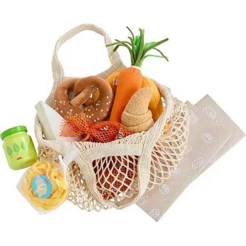 HABA Spielwelt Einkauf Wocheneinkauf mit Korb - Lebensmittel- & Supermarkt-Miniaturen, fördert kreatives Spielen und Rollenspiele für Kinder von 3-4 Jahren.