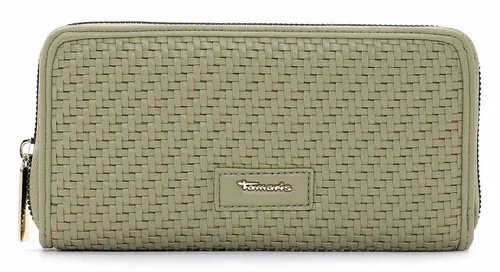 Tamaris Geldbörse Leila - Geflochtene Optik - Elegante Geldbörse in Khaki mit geflochtenem Design. 8 Fächer für Karten, 2 Geldscheinfächer und ein Zipperfach für Münzen. Ideal für einen schnellen Überblick und stilvolle Aufbewahrung.