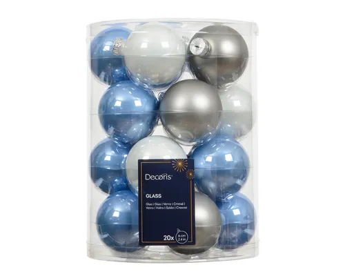 Kaemingk Weihnachtsbaumkugel, Weihnachtskugeln Glas 6cm x 20 Stück - Blau / Grau Mix