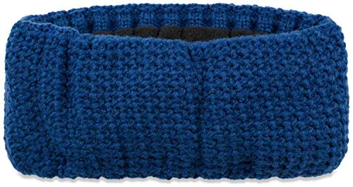 styleBREAKER Damen Stirnband in feiner Häkel Optik einfarbig, Thermo Fleece Futter, Uni Winter Headband 04026051, Farbe:Indigo Blau