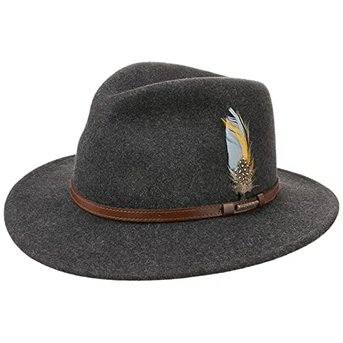 Stetson Newberg VitaFelt Traveller Hut – Wasserabweisend, Made in USA, Herren, Anthrazit, L (58-59 cm) - Robuster und eleganter Herrenhut aus hochwertigem Wollfilz, ideal für jede Jahreszeit. Mit stilvollem Ledergarniturband und kompakter Form ist er der perfekte Begleiter für Reisen und Outdoor-Aktivitäten.