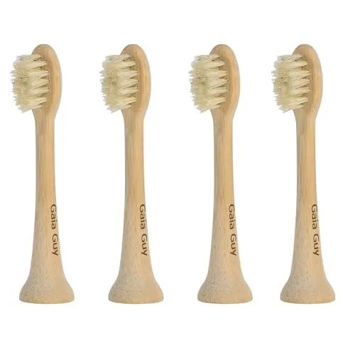 Gaia Guy Elektrische Zahnbürstenköpfe aus Bambus und Wildschweinborsten, 4er-Pack für Philips Sonicare, 100% unbeschichtet, plastikfrei, ohne Nylon/PLA-Kern