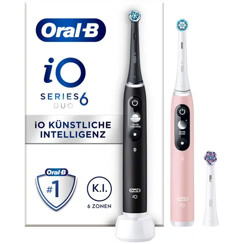 Oral-B iO Series 6 Duopack Elektrische Zahnbürste - Elektrische Zahnbürsten mit 2 Handstücken, überragende Reinigungsleistung und sensationelles Mundgefühl für optimale Zahnpflege.