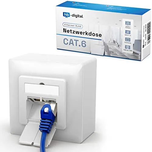 HB-DIGITAL 1x CAT 6 Netzwerkdose LAN Dose Universal Anschlussdose - 2x RJ45 Port - Aufputz/Unterputz Geschirmt EIA/TIA 568A&B 8P8C 1 Gigabit Ethernet Netzwerk – Signalweiß