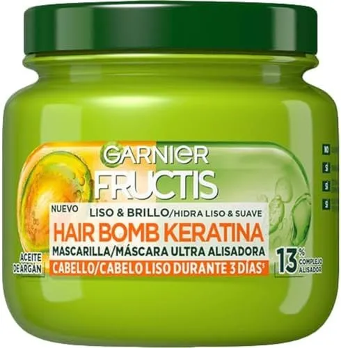 Garnier Fructis Smooth & Brilliant kräftigende Haarmaske, die glättet und nährt, mit flüssigem pflanzlichem Keratin und Arganöl, 320 ml