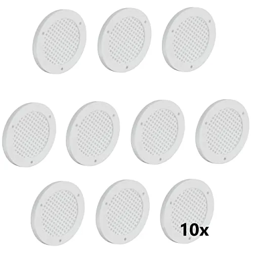 Gedotec Lüftungsgitter rund zur Entlüftung | 10 Stück Abluft-Gitter weiß 60 mm | Innen und Außen | BREATHE | Luftrosette perforiert flach aus Kunststoff | zum Einlassen und Nageln | Belüftungsgitter