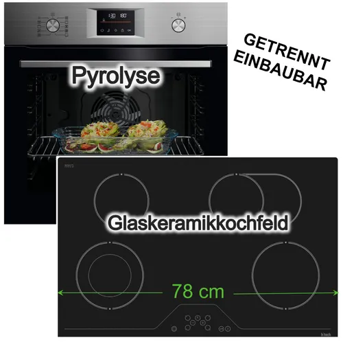 Herdset AEG Pyrolyse Backofen + h|tech Glaskeramikkochfeld 78 cm Bräterzone