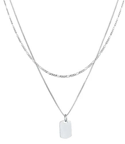 Kuzzoi Herren Silber-Halskette im Layer Look - Ketten für Herren: Trendige 2-reihige Kette aus 925 Sterling Silber mit robustem Anhänger, ideal als modisches Accessoire und Geschenkidee für besondere Anlässe.