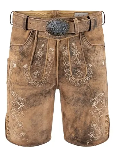 Oktoberfest Lederhose Wildbock - Kurze Herrenlederhose aus 100% Wildleder in Gr. 60 - Trachtenlederhose für Herren aus 100% Wildleder, ideal für Festlichkeiten. Weiches Material und nostalgische Optik mit echtem Hirschhornknopf für maximalen Tragekomfort.