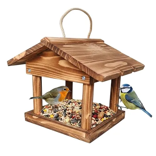 Relaxdays Vogelfutterhaus, Holz, Vogelhaus zum Aufhängen, HxBxT: 22 x 26 x 22 cm, Garten & Balkon, Futterhaus, geflammt