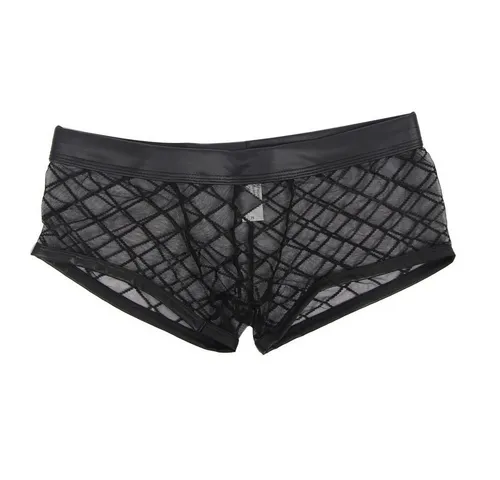 Lau-Fashion Boxershorts Boxershorts Transparent Netz Slip Lack Leder Wetlook Unterwäsche M/L