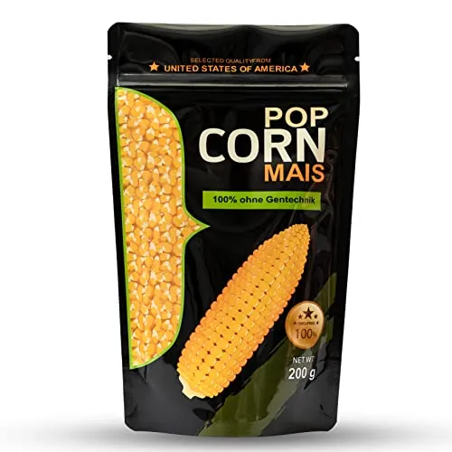Popcorn Mais aus Amerika in Aromaschutzverpackung GMO Frei für Popcornmaschine, Airpopper, Kochtopf oder Mikrowelle (6x200g)