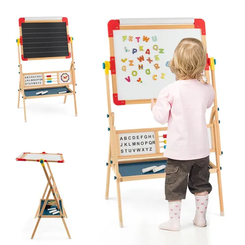In 1 Kinderstaffelei Holz – Drehbare Kreidetafel für kreative Köpfe - Vielseitige Kinderstaffelei mit 360° drehbarer Kreidetafel, perfekt für kreatives Spielen und Malen. Ideal für Kinderzimmer und fördert die Fantasie. Maße: 45 x 62 x 118 cm.