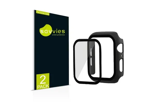 Savvies Displayschutzglas 2x Savvies Hülle mit Panzerglas, Full Cover Case für Apple Watch Ultra (schwarz) für Apple Watch Ultra (49 mm), 2 Stück