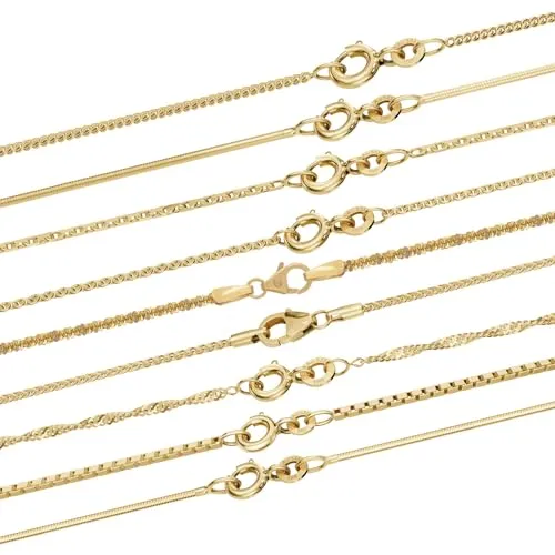 hoplo holzenplotz Edle feine dünne filigrane Goldkette massiv 333-8 Karat Gold Halskette, Länge der Kette:40 cm Halskette, Kettenart Auswahl:Panzerkette 1.1 mm