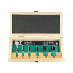 ENT 09007 6-tlg. Nutfräser Set - Hartmetall Grundschneide - Gerade Einsätze - Profi Nutfräser Set mit 6 Durchmessern (6-20 mm) für präzises Einbohren in Holz. Spart Zeit durch Verzicht auf Vorbohren und bietet hohe Standzeit dank Hartmetall-Grundschneide.