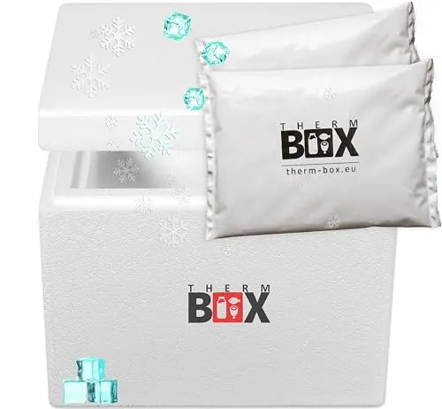 THERM-BOX Styroporbox 13W mit 2X Kühlakku für Kühlbox 13,2L Innen: 30x20x22cm Transportbox Thermobehälter Wiederverwendbar