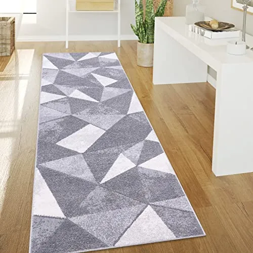 Paco Home Teppich Wohnzimmer Kurzflor Vintage Stil 80x300 cm Grau - Teppich im modernen geometrischen Rautenmuster, perfekt für ein gemütliches Ambiente. Schadstoffgeprüft nach OEKO-TEX und geeignet für Fußbodenheizung bis 24 Grad.