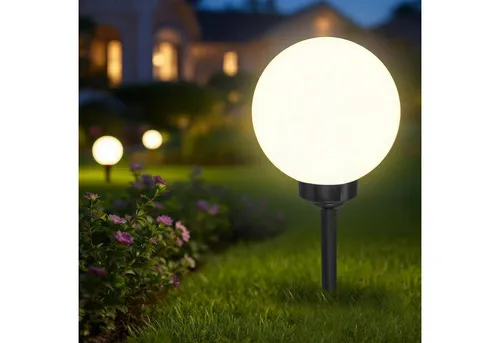 Spetebo LED Kugelleuchte Solarlampe höhenverstellbar mit Erdspieß - Ø 20 cm, 1, LED, warm weiß, Erdspieß höhenverstellbar