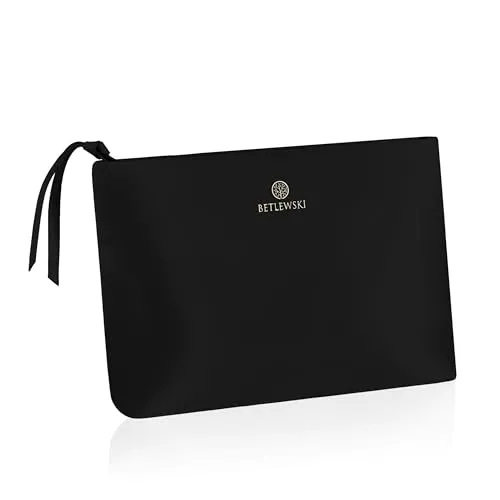 Damentasche – Betlewski – Kunstleder – Mellow – Reisekosmetiktasche – Zwei Farben – Reißverschluss – goldene Details (Schwarz)