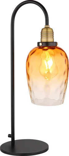 Elegante Tischleuchte Beistelllampe mit Amberglas - Tischleuchte aus mattem schwarzen Metall und amberfarbenem Glas, ideal für gemütliche Atmosphären. Praktischer Wippschalter und E27-Fassung für individuelle Lichtgestaltung.