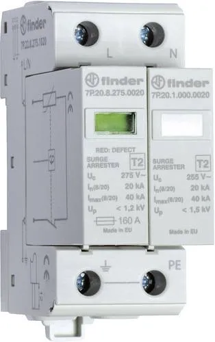 Finder 7P.22.8.275.1020 Überspannungsschutz-Ableiter - Diverse 0-9, effektiver Schutz vor impulsartigen Überspannungen mit Defektanzeige im Sichtfenster für maximale Sicherheit.