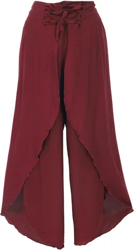 GURU SHOP Palazzohose - Boho Hosenrock für Damen in Weinrot - Damen-Hosen mit weitem Schnitt und elastischem Bund, perfekt für den Sommer. Die seitlich offenen Hosenbeine sorgen für einen lässigen Boho-Look.