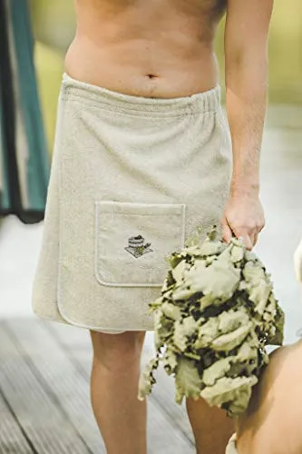 Ger3as Saunakilt für Herren, 40% Leinen und 60% Baumwolle, Knielang, mit Gummizug und Klettverschluss, 55 x 140 cm