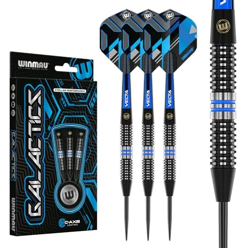 WINMAU Darts Galactics 24g - Professionelles Wolfram Dartpfeile-Set - Steel-Dartpfeile mit 90% Tungsten für optimale Balance und Präzision. Das Ripsaw Grip System sorgt für überlegene Kontrolle und ein beeindruckendes Spielerlebnis.