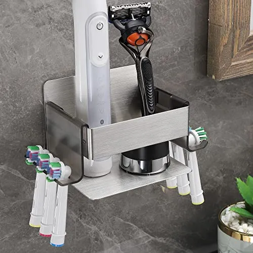 Gsocel Elektrische Zahnbürstenhalter Edelstahl Aufsteckbürsten Halter Zahnbürstenhalter Ohne Bohren für 6 Elektrische Bürstenköpfe Badezimmer Wandmontage mit 2 Hakens