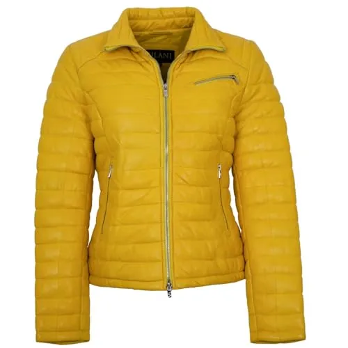 Jilani Collection - Damen Echtleder Lederjacke Steppjacke Lammnappa gelb
