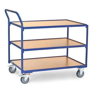 Fetra Tischwagen 2754 - Robuster Metall- und Holzwagen mit 3 Etagen - Tischwagen mit 3 Etagen und 300 kg Tragkraft, ideal für Lager und Werkstätten. Aus hochwertigem Metall und Holz, Made in Germany, mit stabilen TPE-Rollen für einfache Mobilität.