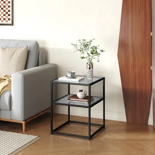[en.casa] Beistelltisch Tronevn – Eleganter Glastisch mit Metallgestell