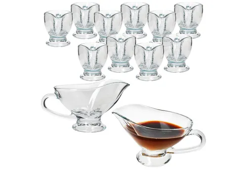 MamboCat Sauciere 12x Gourmet 310ml aus Glas - 12er Set aus hochwertigem Glas, ideal für die perfekte Präsentation Ihrer Soßen. Tropffreies Gießen dank spezieller Ausgusslippe – perfekt für jedes Gericht!