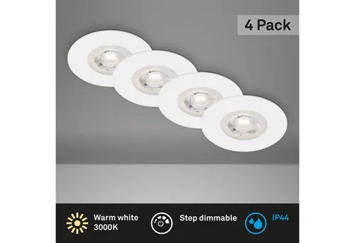 BRILONER KULANA LED Einbaustrahler Bad 4er Set - Strahler mit IP44 Spritzwasserschutz, stufenlos dimmbar per Wandschalter und ideal für Bad und Wohnräume. Ultraleicht und energieeffizient mit 25.000 Stunden Lebensdauer.