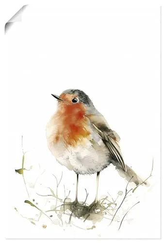 ARTLAND Wanddeko Poster & Kunstdrucke Wandposter 20x30 cm Aquarell aesthetic room decor Rotkehlchen Vogel Singvogel Natur U5QX