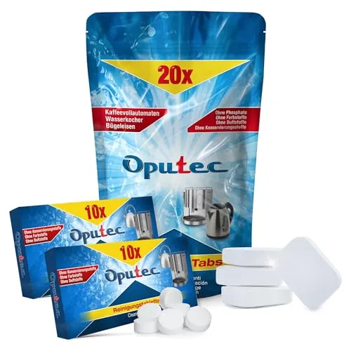 Oputec Reinigungsset für Kaffeevollautomaten | 20 Entkalker Tabs + 20 Reinigungstabs | Kompatibel zu allen Kaffeemaschinen: Miele Delonghi Senseo Siemens Saeco WMF Philips - Made in Germany