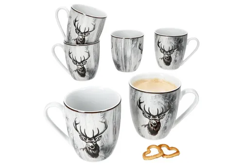 MamboCat Becher 6er Set Alois - Kaffeebecher für 6 Personen - Hochwertige Porzellan-Tassen mit Hirsch-Motiv, ideal für stilvolle Kaffeerunden und gesellige Anlässe.