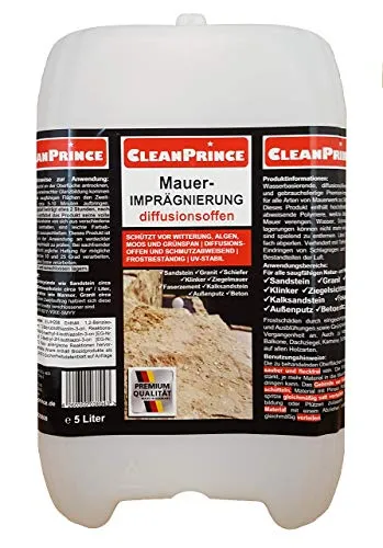 CleanPrince Mauerimprägnierung 5 Liter für unpolierte Natur- und Kunststeine Sandstein, farblos, Imprägniermittel