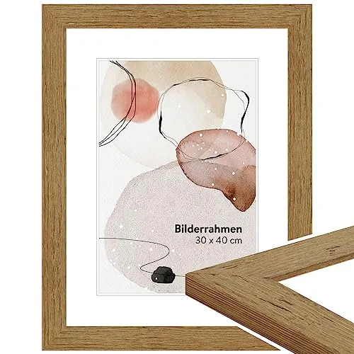 WANDStyle Bilderrahmen 13x18 Eiche, Landhausstil Bilderrahmen Holz, hochwertiger Holzbilderrahmen, Posterrahmen zum Aufhängen und Aufstellen, Rahmen 18x13 cm, Fotorahmen H750 - Made in Germany