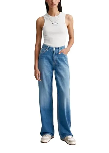 Marc O'Polo Denim Damen Jeanshose Wide Leg, Blau (Medium Blue Multi 40) - Jeans in Wide Leg Schnitt, aus 98% Bio-Baumwolle für komfortablen Tragekomfort und nachhaltigen Stil. Ideal für vielseitige Looks von casual bis elegant.