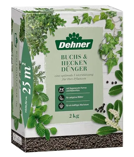 Dehner Buchs- und Heckendünger, hochwertiger Dünger für Buchs / Hecken, organisch mineralischer NPK-Dünger, mit Spurennährstoffen, 2 kg, für ca. 25 qm, bunt