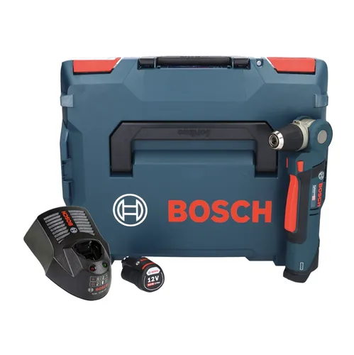 Bosch GWB 12V-10 Akku Winkelbohrmaschine - Akkuschrauber mit 11 Nm Drehmoment, inklusive 1x 3,0Ah Akku und Ladegerät, ideal für präzises Arbeiten an engen Stellen.