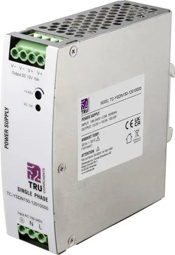 TRU COMPONENTS TC-13807984 Hutschienen-Netzteil 12 V/DC 10 A 120 W - Hutschienen-Netzteil (DIN-Rail) mit 120 W Leistung. Ideal für die zuverlässige Stromversorgung in Schaltschränken und anderen Anwendungen.