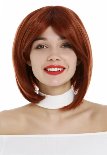 Perücke Damenperücke Bob Longbob kurz fransig gescheitelt dunkles Kupfer Rot